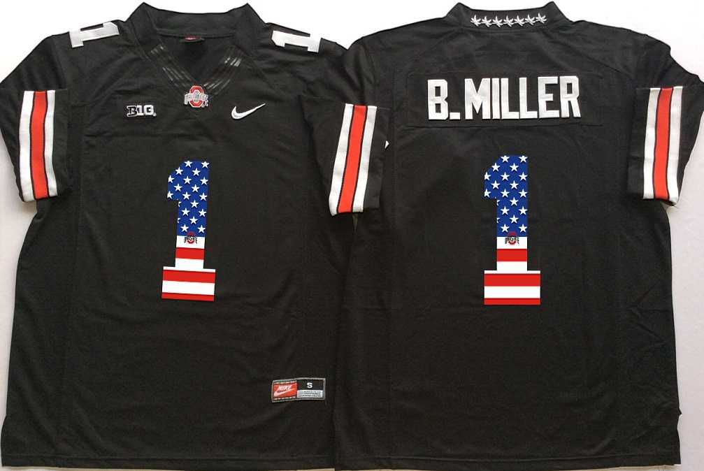 Ohio State Buckeyes #1 B.Miller Black USA Flag College Stitched Jersey